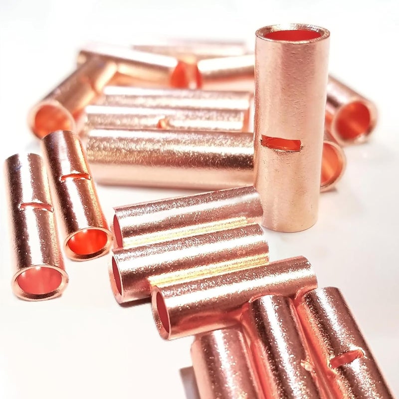 SVAAR 100PCS 12-10 Gauge Non Insulated Butt Connectors 12-10 AWG Uninsulated Butt Splice Connectors Crimp Repair Butt Splices Kit Bare Pure Copper Seamless Barrel Crimp Butt Splice Terminals - Image 1